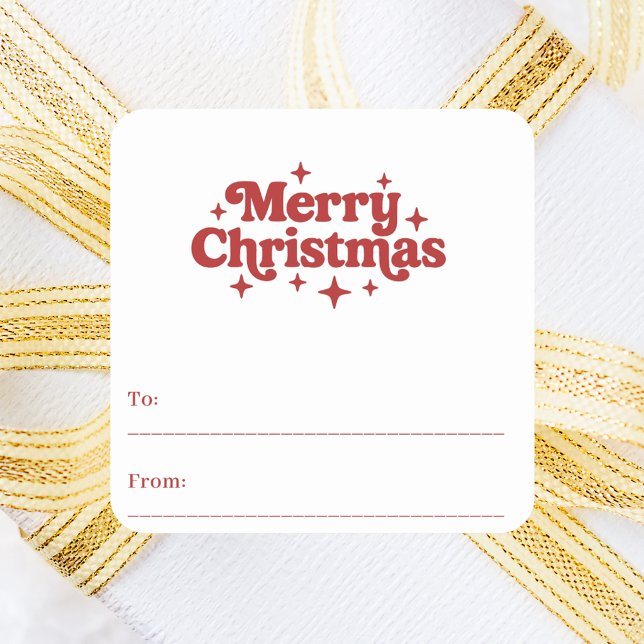 Adesivo Quadrado Embalagem de presente de Natal com retrato branco  (Criador carregado)