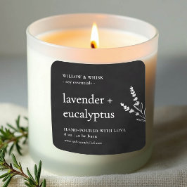 Adesivo Quadrado Embalagem de produto para velas, preto branco, bot