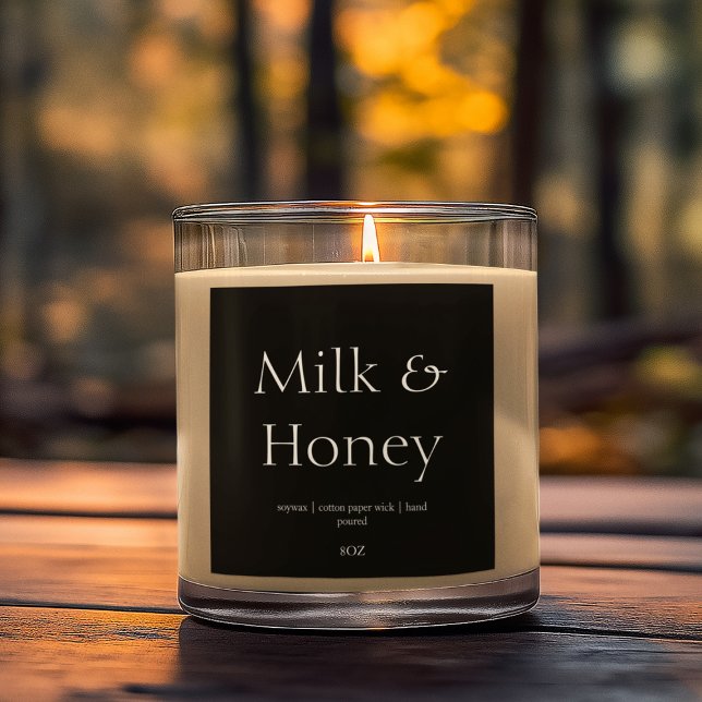 Adesivo Quadrado Embalagem de Vela de Cera Natural Preto e Branco  (Criador carregado)