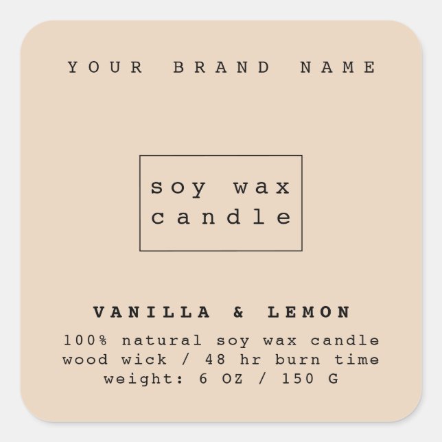 Adesivo Quadrado Embalagem de velas de cosméticos de cor bege areno (Frente)