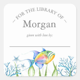 Adesivo Quadrado Embarcação de Peixes Tropicais de Aquarela