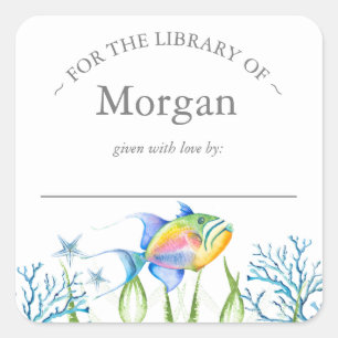 Adesivo Quadrado Embarcação de Peixes Tropicais de Aquarela