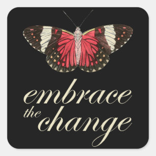 Adesivo Quadrado Embarque a mudança - Borboleta rosa