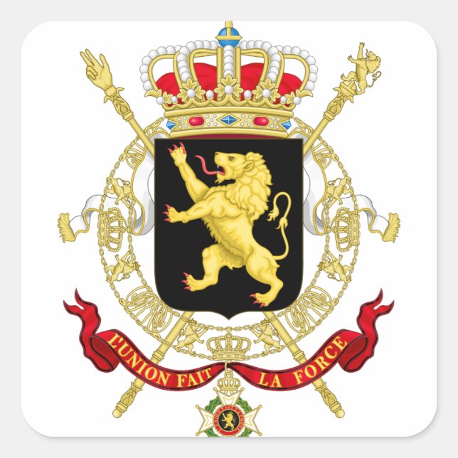 Adesivo Quadrado Emblema belga - Casaco de armas da Bélgica (Frente)