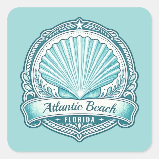 Adesivo Quadrado Emblema Costeiro de Atlantic Beach FL (Frente)