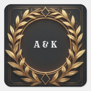 Adesivo Quadrado Emblema de Arco de Louro Dourado