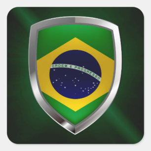 Adesivo Quadrado Emblema de Brasil Mettalic