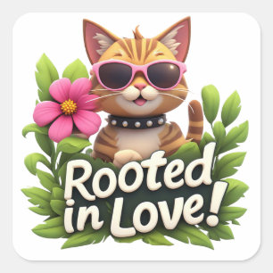 Adesivo Quadrado Emblema de Gato Enraizado em Amor com Óculos de So