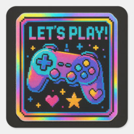 Adesivo Quadrado Emblema de Jogador de Pixel Art NÍVEL UP