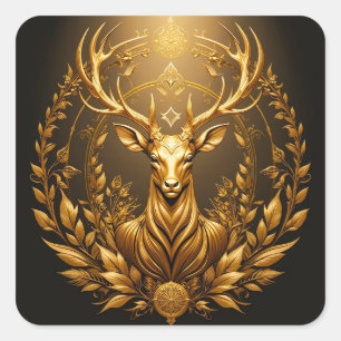 Adesivo Quadrado Emblema de Veado Dourado