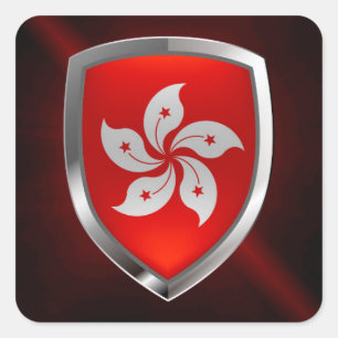 Adesivo Quadrado Emblema Metálico de Hong Kong