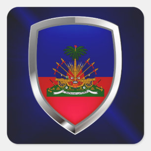 Adesivo Quadrado Emblema Metálico do Haiti
