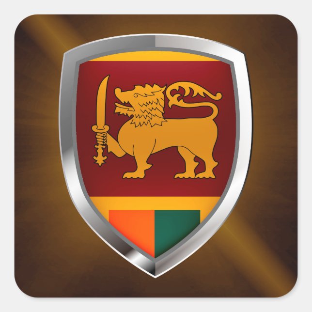Adesivo Quadrado Emblema Metálico do Sri Lanka (Frente)