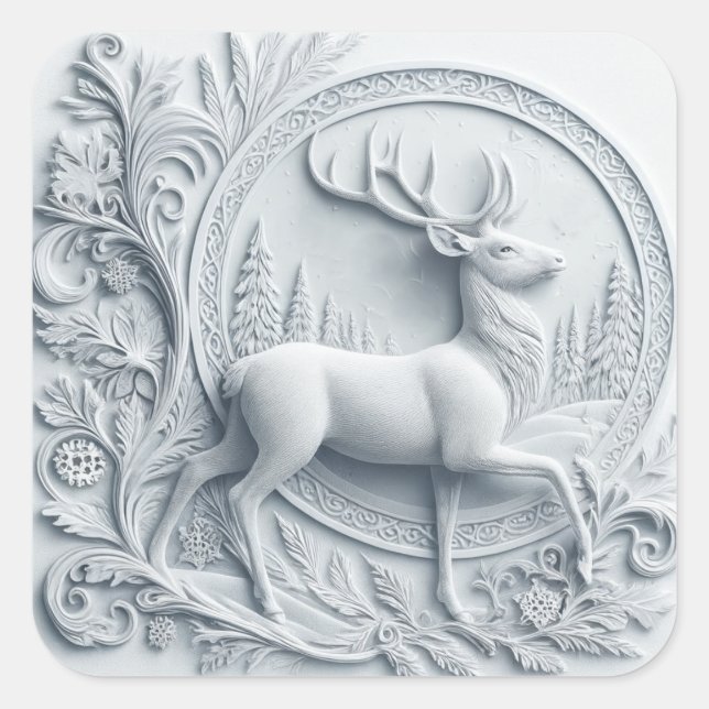 Adesivo Quadrado Embossed Collage Deer in Motion Square Sticker (Frente)