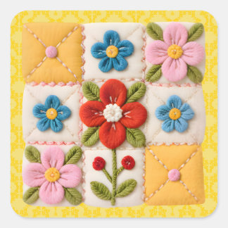Adesivo Quadrado Embroidered Flower Patchwork Quilt
