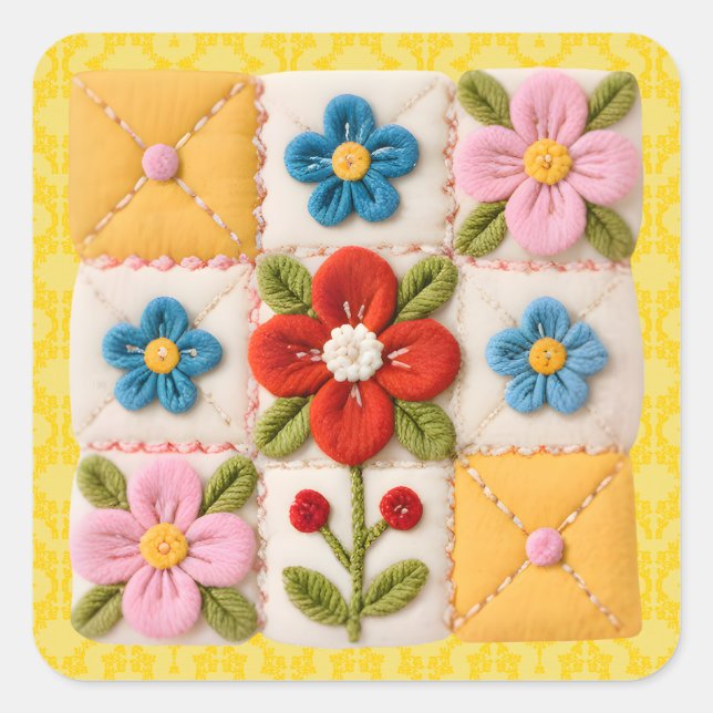 Adesivo Quadrado Embroidered Flower Patchwork Quilt (Frente)