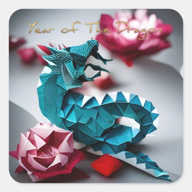 Adesivo Quadrado Emerald Dragon Origami Chinês Novo Ano SqS (Frente)