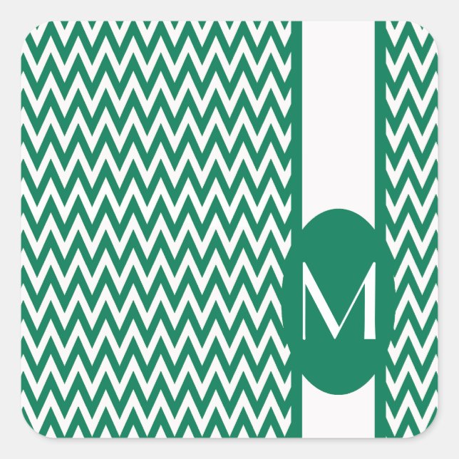 Adesivo Quadrado Emerald Elegant Chevron Design com monograma (Frente)