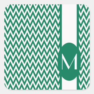 Adesivo Quadrado Emerald Elegant Chevron Design com monograma