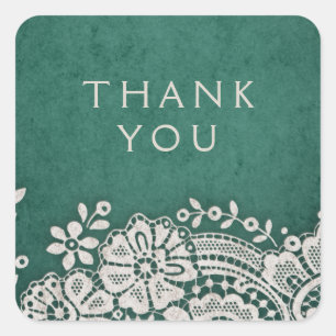 Adesivo Quadrado Emerald elegante vintage lace rústico favor do cas