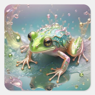 Adesivo Quadrado "Emerald Essence: Sapo Verde na Arte Fractal"