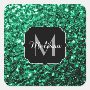 Adesivo Quadrado Emerald Green faux glits brilha monograma