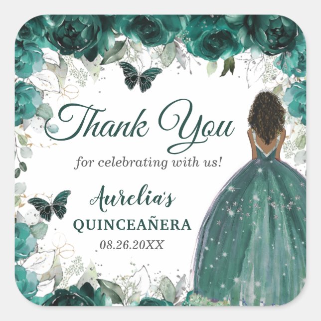 Adesivo Quadrado Emerald Green Floral Butterflies Brown Princess (Frente)