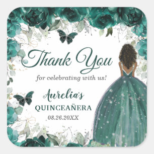 Adesivo Quadrado Emerald Green Floral Butterflies Brown Princess