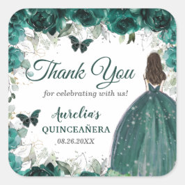 Adesivo Quadrado Emerald Green Floral Butterflies Princess Favor