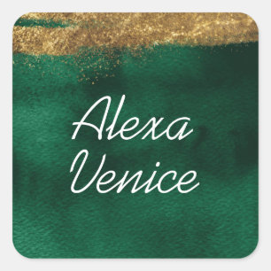 Adesivo Quadrado Emerald Watercolor com Dourado