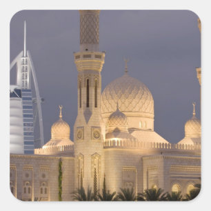 Adesivo Quadrado Emirados Árabes Unidos, Dubai. Mesquita à noite co