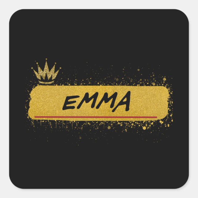 Adesivo Quadrado Emma First Name Dourado Glitter Queen (Frente)