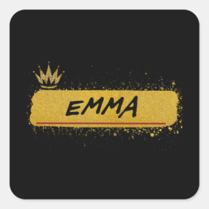 Adesivo Quadrado Emma, primeiro nome, Rainha Glitter Dourada