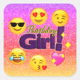 Adesivo Quadrado Emoji Birthday Girl Stickers