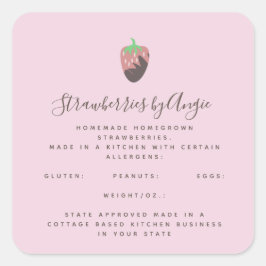 Adesivo Quadrado Empresa de Comida rosa com morango de chocolate
