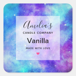 Adesivo Quadrado Empresa de Velas Espaciais da Galáxia Roxa e Azul