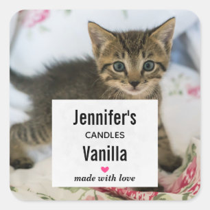 Adesivo Quadrado Empresa de Velas Fotográficas de Kitten Tabby Cute