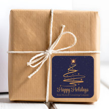 Empresa Elegante Feliz Natal Azul Marinho Dourado