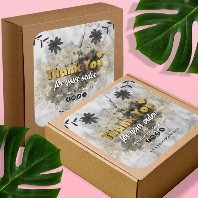 Adesivo Quadrado Empresa moderna Obrigado pelo seu texto Dourado do (Criador carregado)