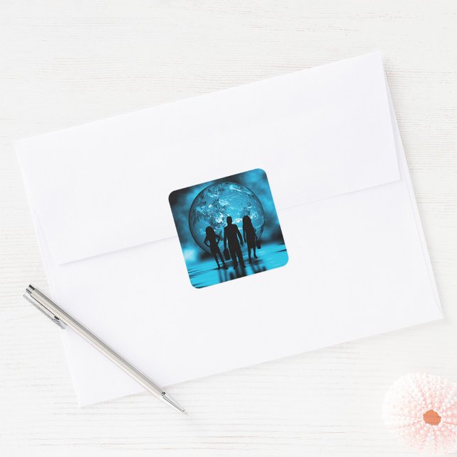 Adesivo Quadrado Empresa Silhuette Futurística de Equipe Corporativ (Criador carregado)