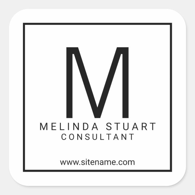 Adesivo Quadrado Empresas de Monograma Moderno Preto e Branco (Frente)
