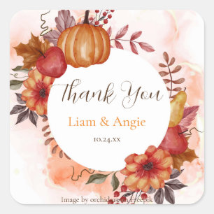 Adesivo Quadrado Enamorarse no Outono Casamento Pumpkin Engajamento