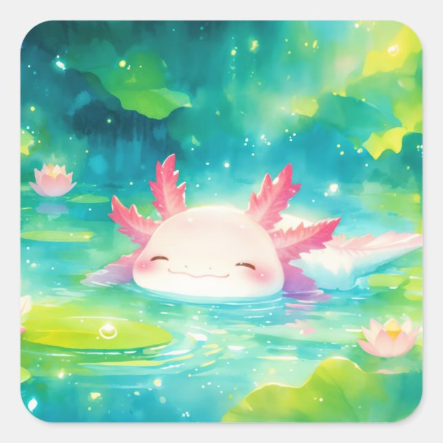 Adesivo Quadrado Encantado Axolotl Pond Bliss (Frente)