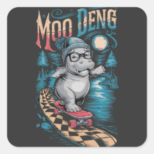Adesivo Quadrado Encantando Moo Deng Hippo