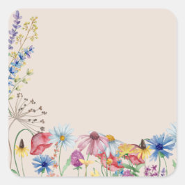 Adesivo Quadrado Encanto de Flor Silvestre Rústica em Branco