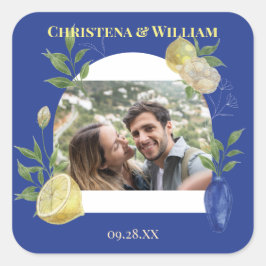 Adesivo Quadrado Enchanted Blue Lemon Blossom Photo Wedding