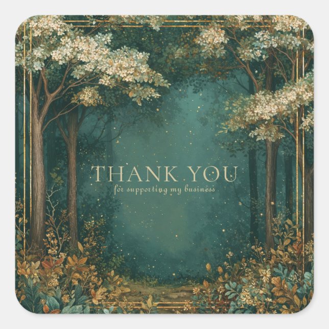 Adesivo Quadrado Enchanted Forest White Blossom Gold Sparkle (Frente)