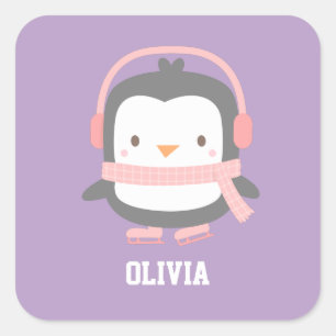 Adesivo Quadrado Enchimentos de Natal de Pinguim Fofo para Meninas