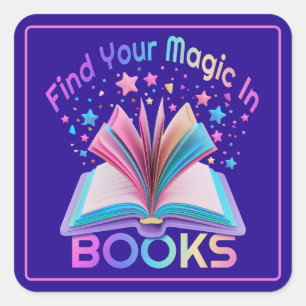 Adesivo Quadrado Encontre Magia Em Livros Roxo