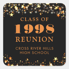 Adesivo Quadrado Encontro de Ex-Alunos Preto Laranja Dourado Estrel